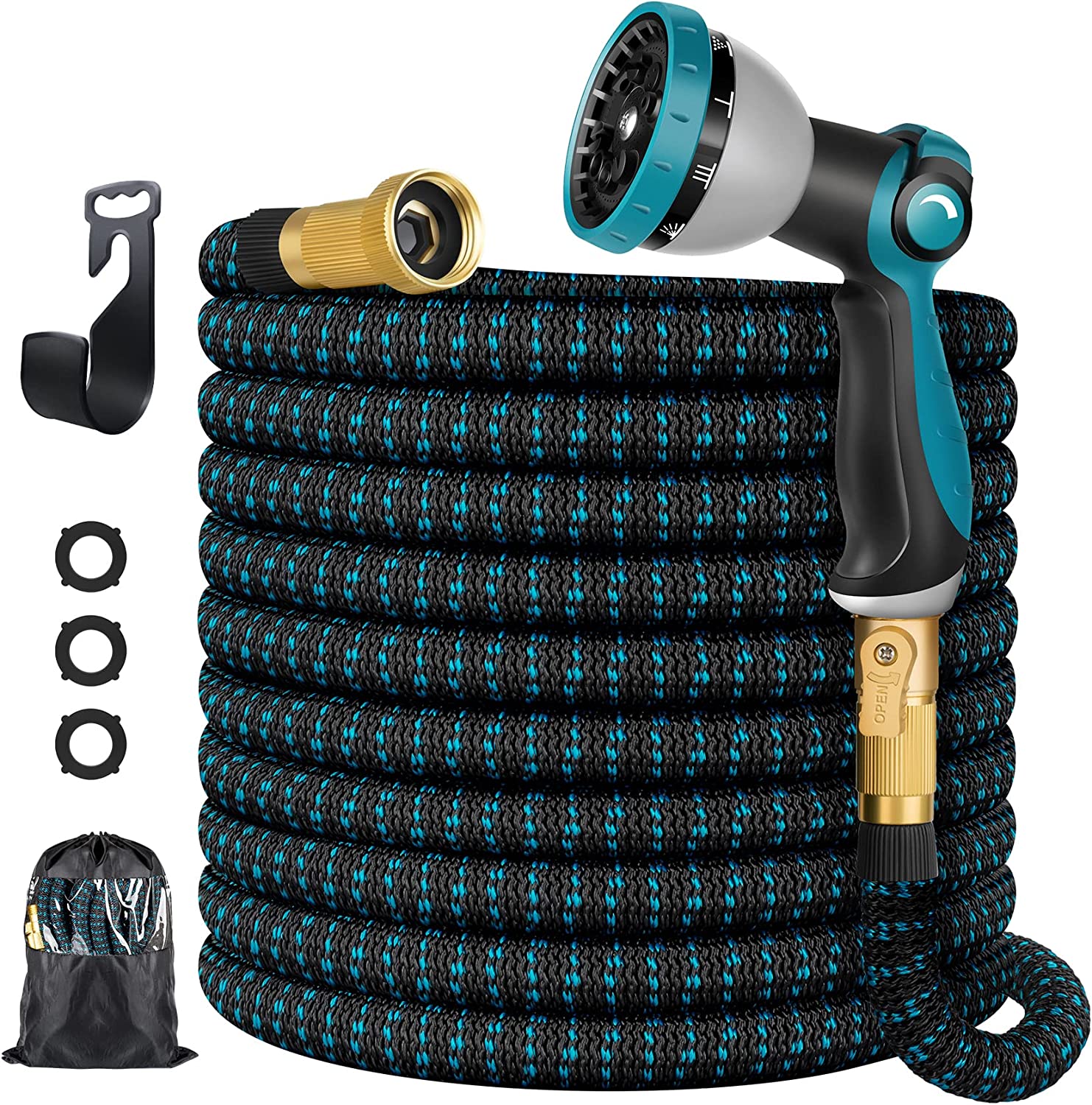 Aterod Expandable Garden Hose, Black Blue - 125FT